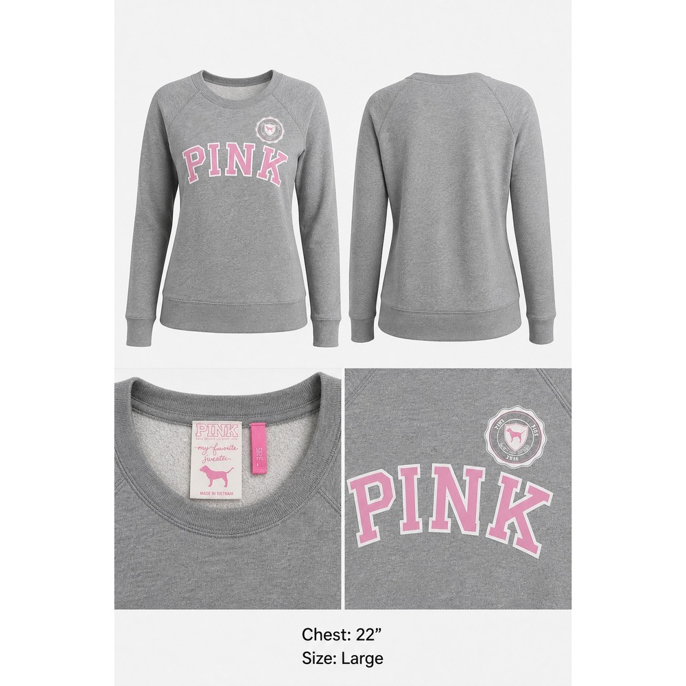 Victoria's Secret PINK Gray Crewneck Sweatshirt Logo Spellout Pullover VTG 90s L